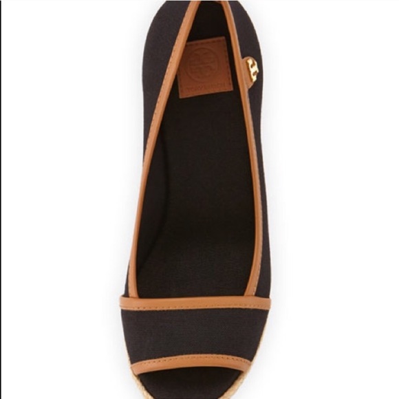 NEW Tory Burch Black Tan Majorca Logo Wedge Sandal - Picture 2 of 7